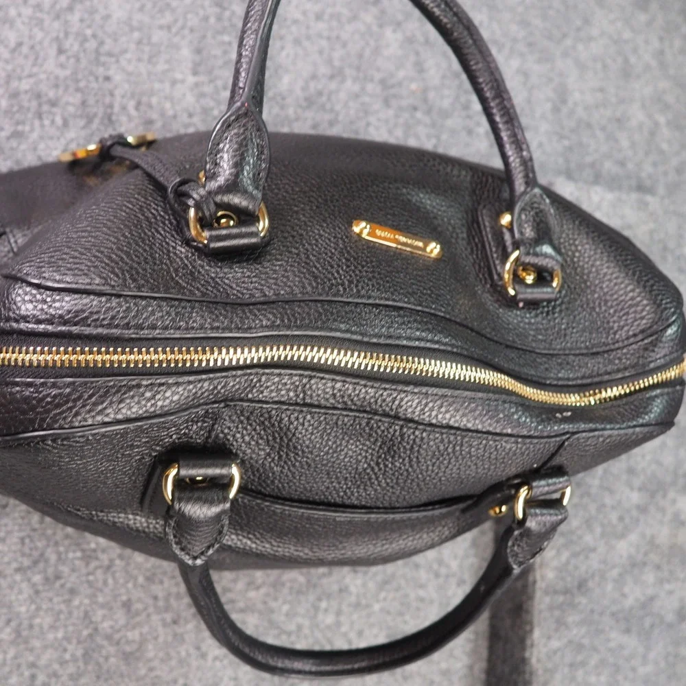 Michael Kors Large Dome Satchel Bag Black Pebbled Leather Gold 38H5CMKS3L